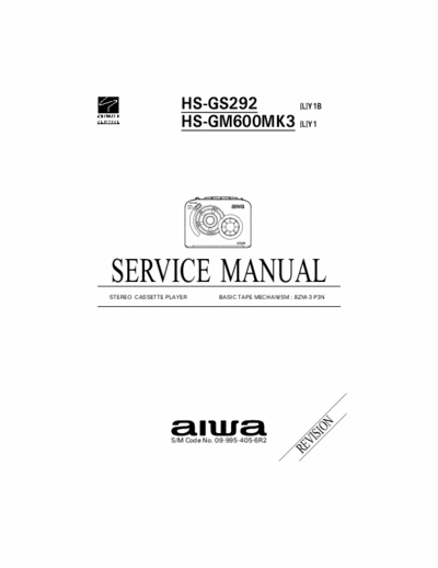 Aiwa HS-GS292, HS-GM600MK3 Service Manual Stereo Cassette Player Type L, Y1 (B) - Base mech. 8ZM-3 P3N - pag. 10