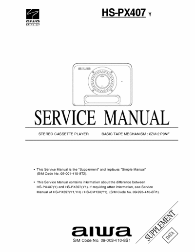 AIWA HS-PX407 (Y) Service Manual Stereo Cassette Player (Tape Mech.6ZM-2 P9NF ) - pag. 8