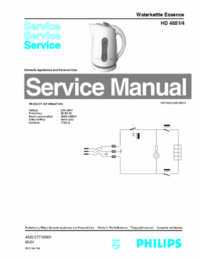 Philips HD4651/4 Service Manual Water Kettle Essence 2400W 00/01 - pag. 2