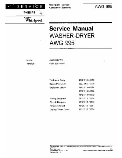 whirlpool AWG995 service manua