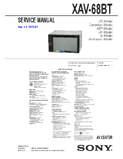 SONY XAV-68BT Service Manual for XAV-68BT