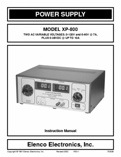 Elenco xp-800 Model xp-800 power supply