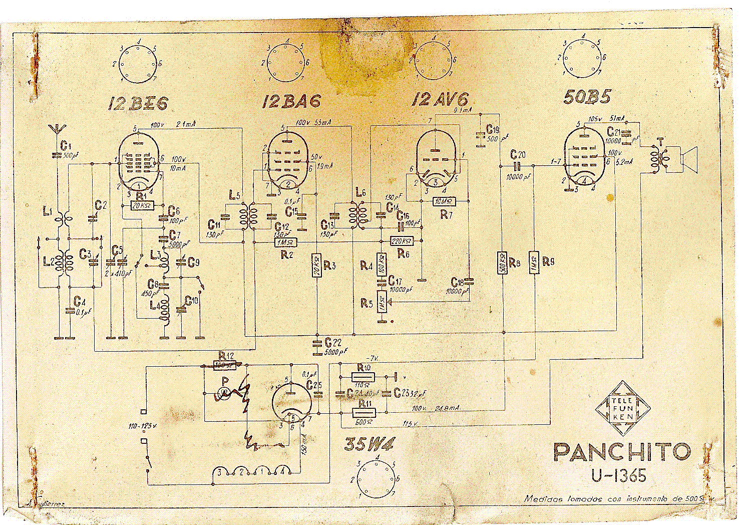 Telefunken Panchito U-1365 Receptor radio 5 valvulas.