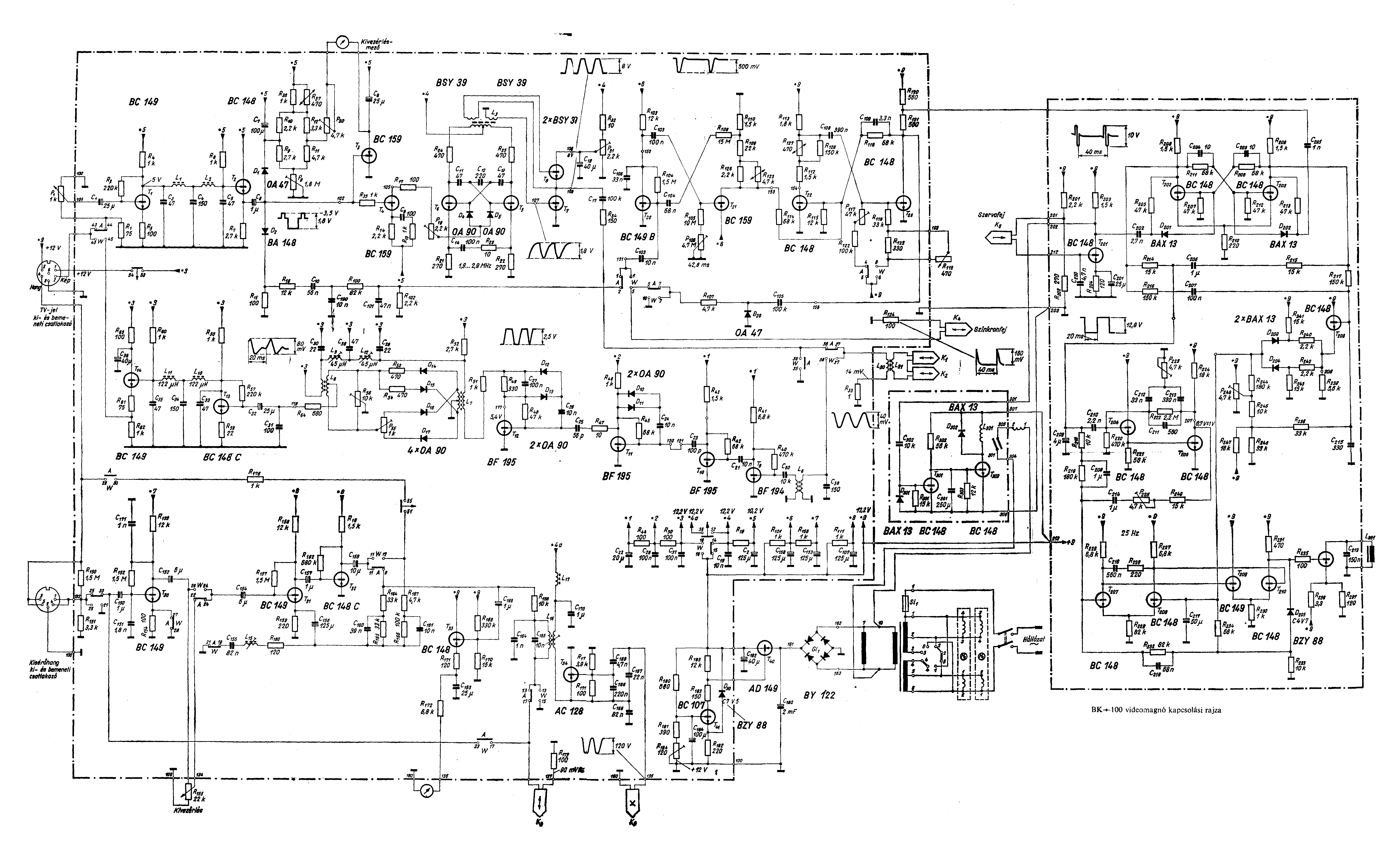 Philips, Grundig LDL-1000 LDL-1002 BK-100 Schematic diagram for the Philips/Grundig reel-to-reel black and white video recorders.