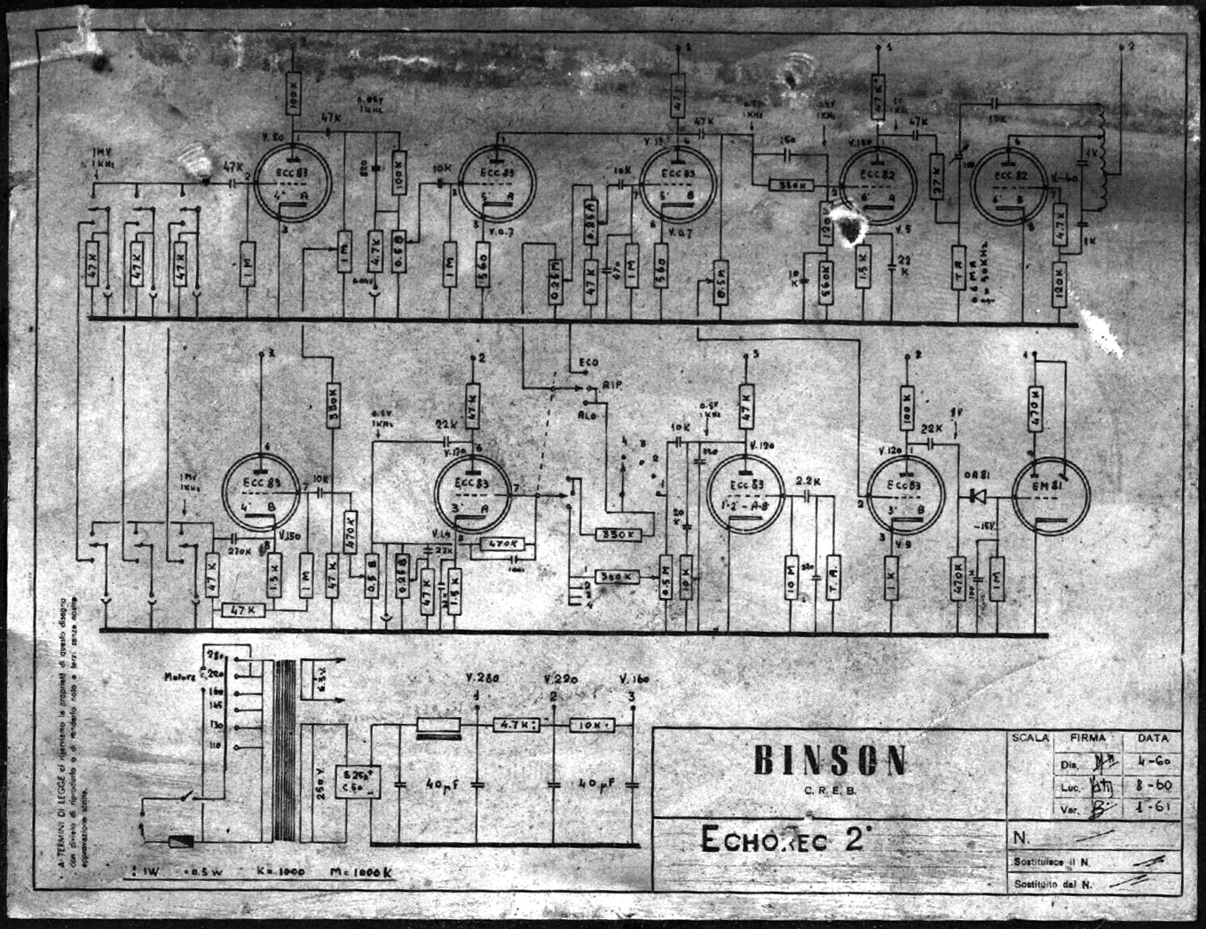 Binson Echorec Vintage drum echo schematic