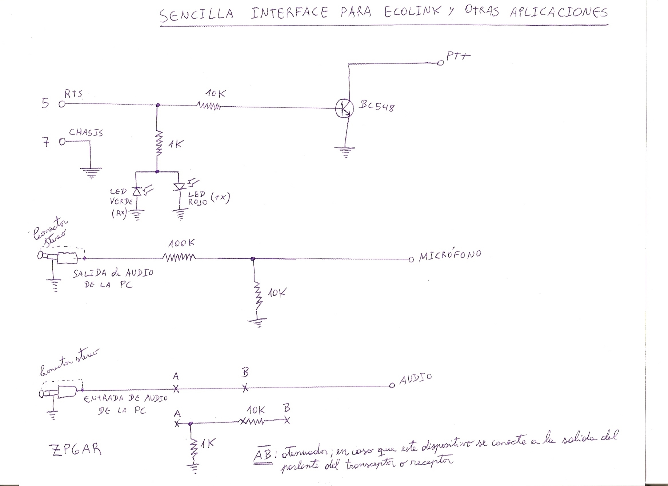 ZP6AR  Easy Echolink interface; anyone could construct it. Interface para Echolink super sencillo. (Spanish/ Español)