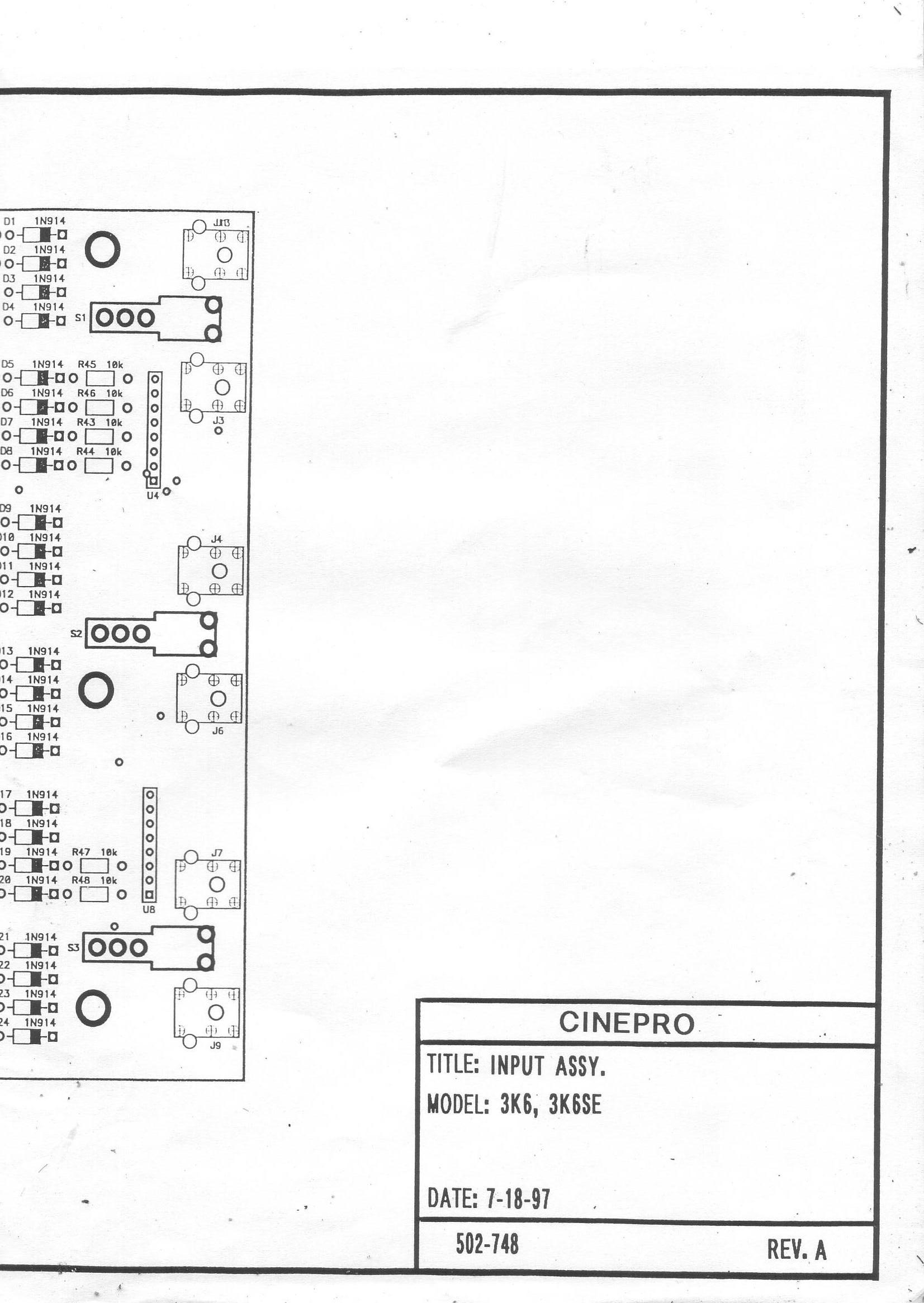 Cinepro 3K6, 3K6SE Input Board Schematics
Power Board Schematics
Stereo Amplifier Board Schematics