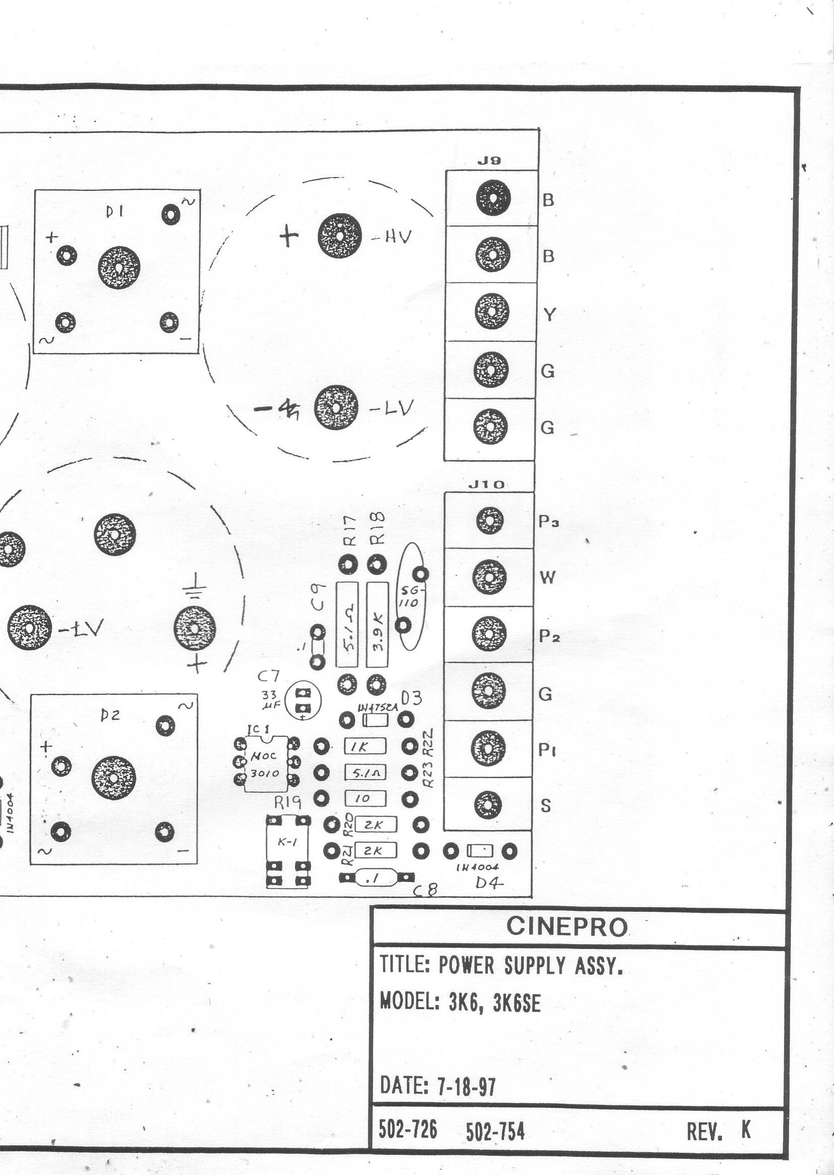 Cinepro 3K6, 3K6SE Input Board Schematics
Power Board Schematics
Stereo Amplifier Board Schematics
