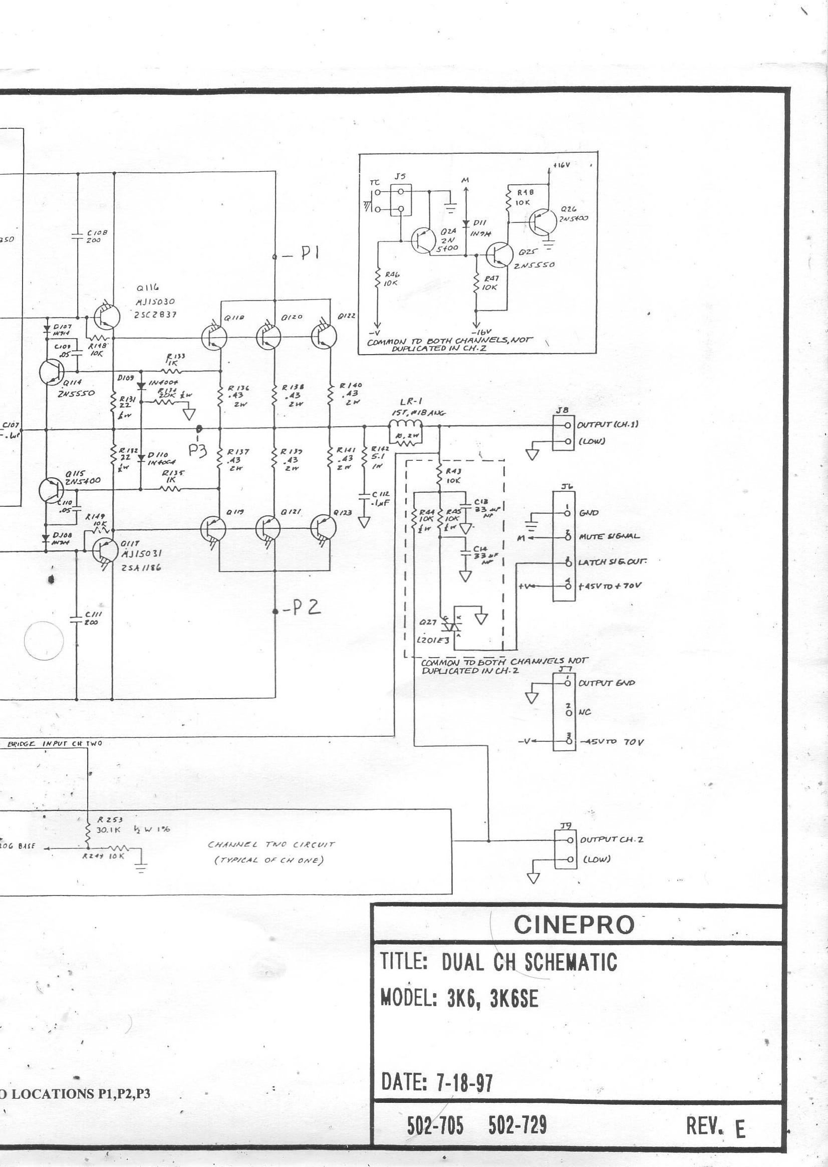 Cinepro 3K6, 3K6SE Input Board Schematics
Power Board Schematics
Stereo Amplifier Board Schematics
