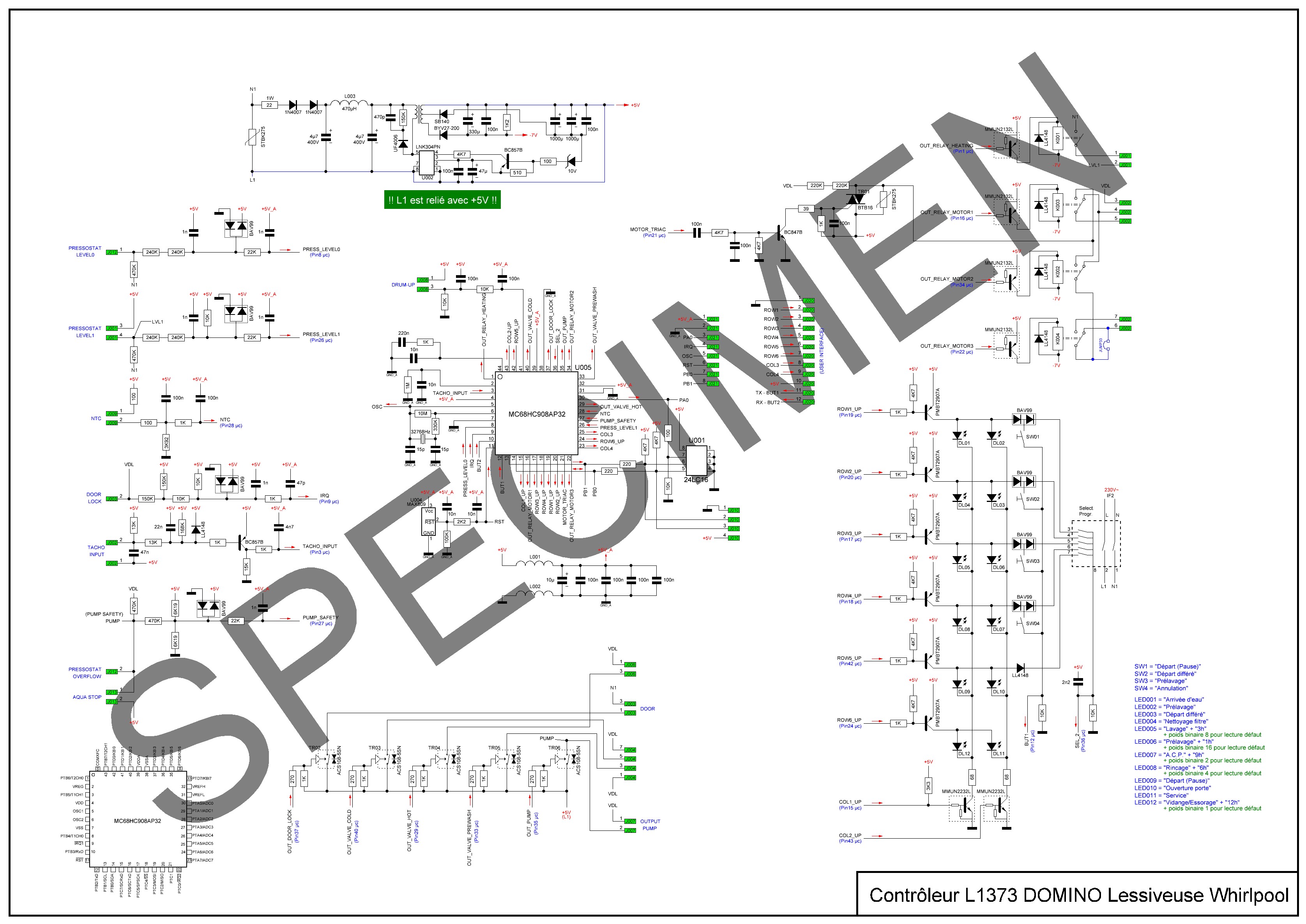 Whirlpool L1373 Schémas carte de commande Lessiveuse Whirlpool