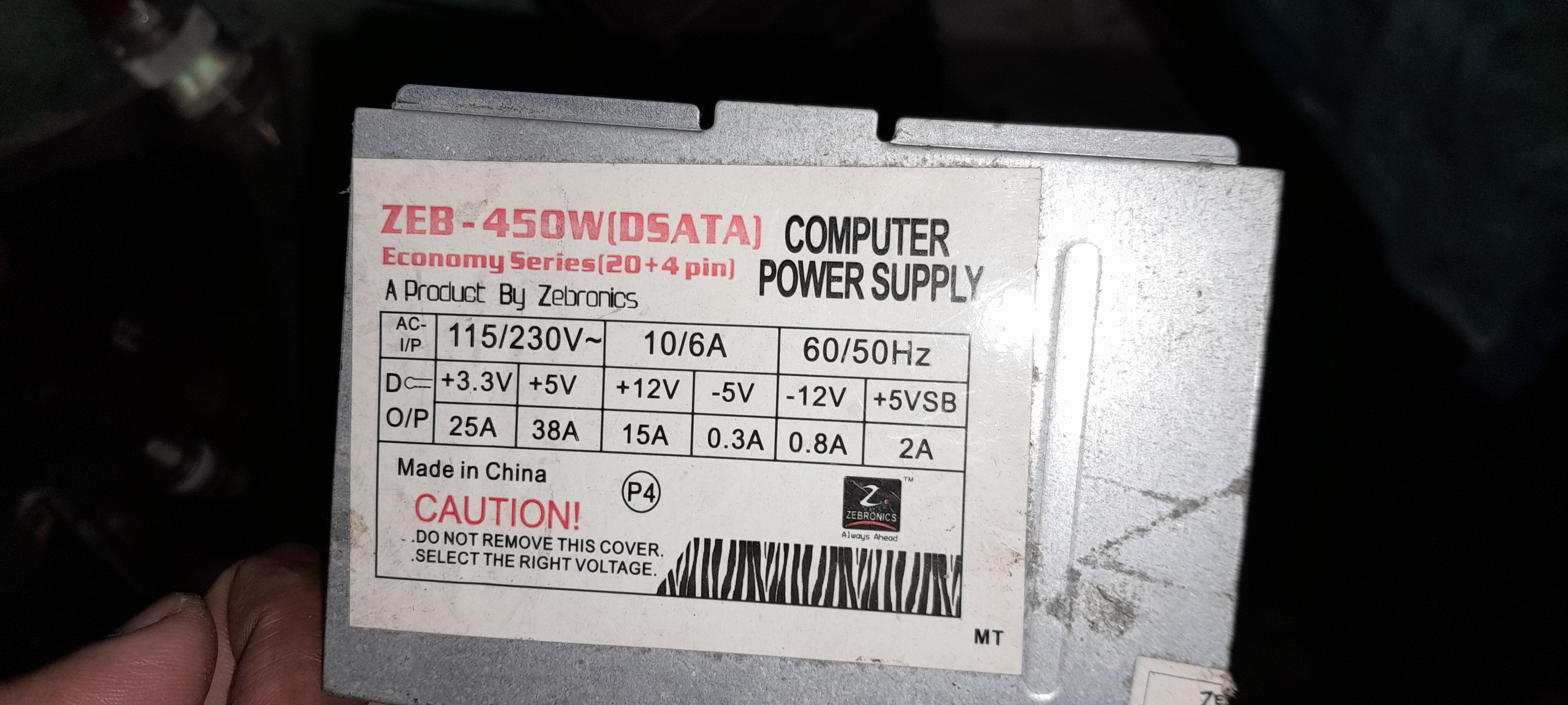 Zebronics Zebronics 450 watt DSata Power supply details