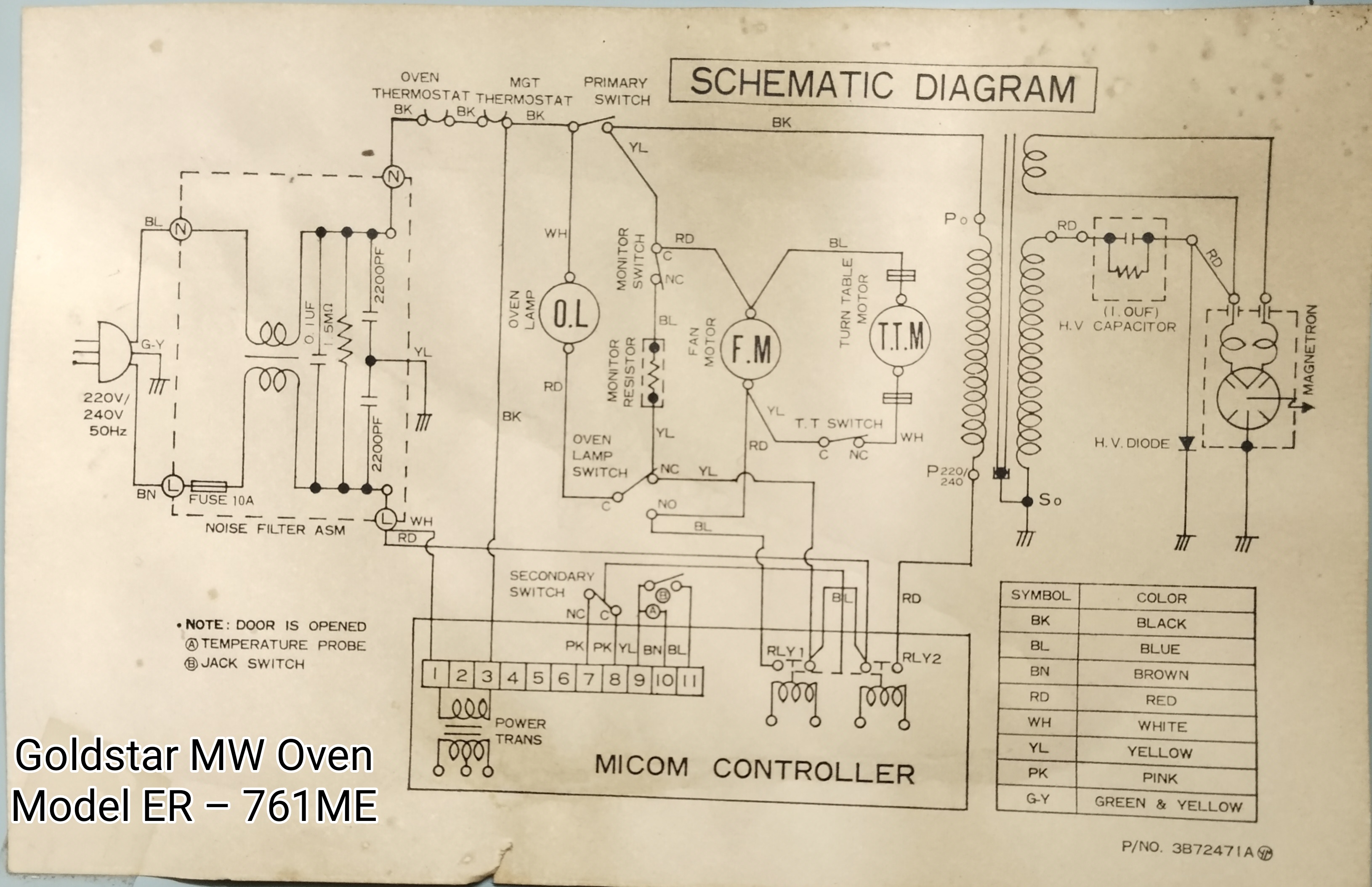 Goldstar er-761me Goldstar Microwave Oven model er-761me schematic.