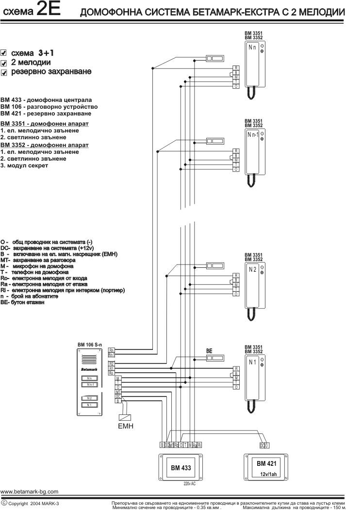   Schematic diagram new bulgarians doorphone system standart Betamark 3+1