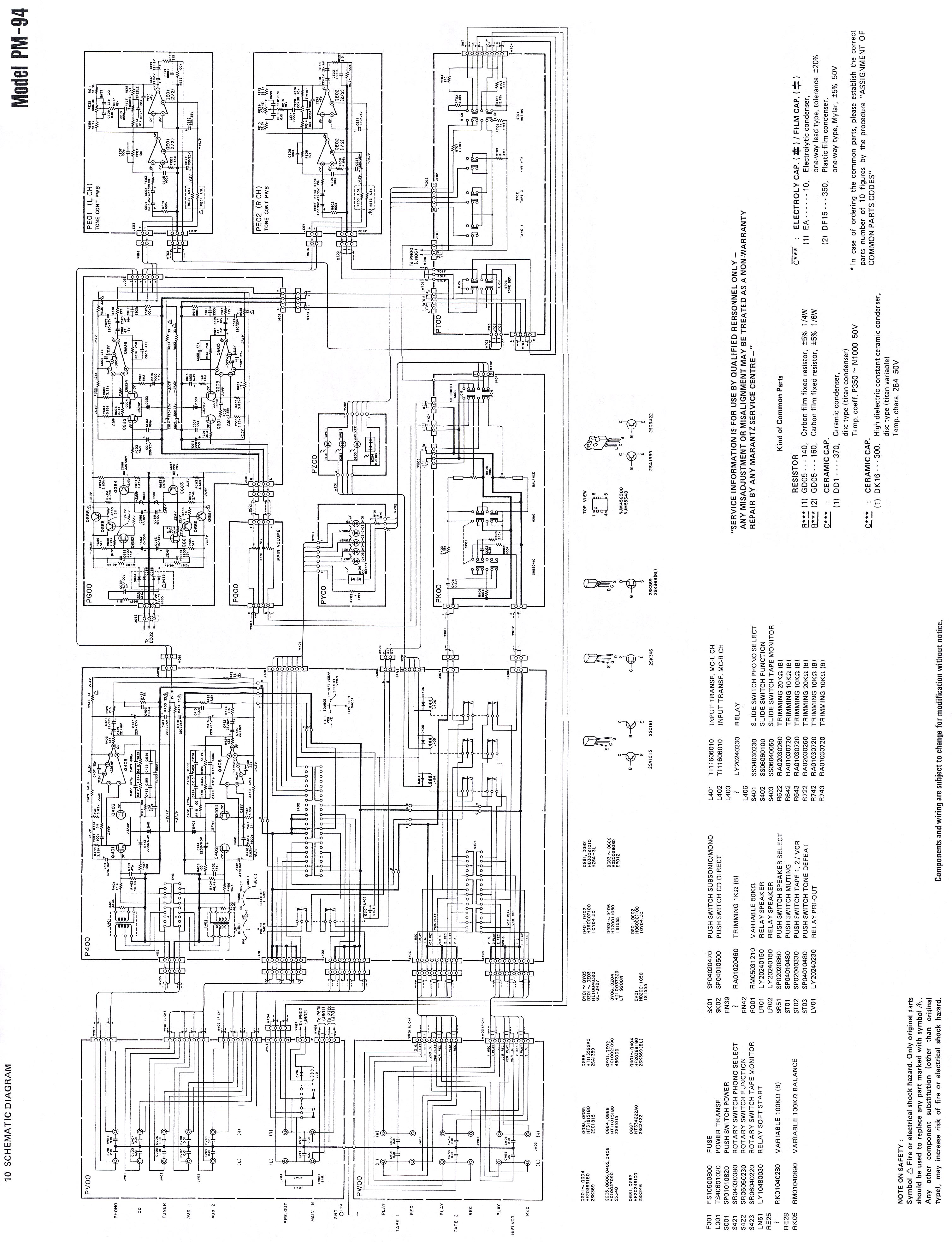 Marantz PM-94 Marantz PM-94 integrated power amplifier - Service manual.