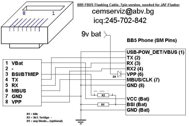 pin pin gsm jaf 7 pin cable shematik
