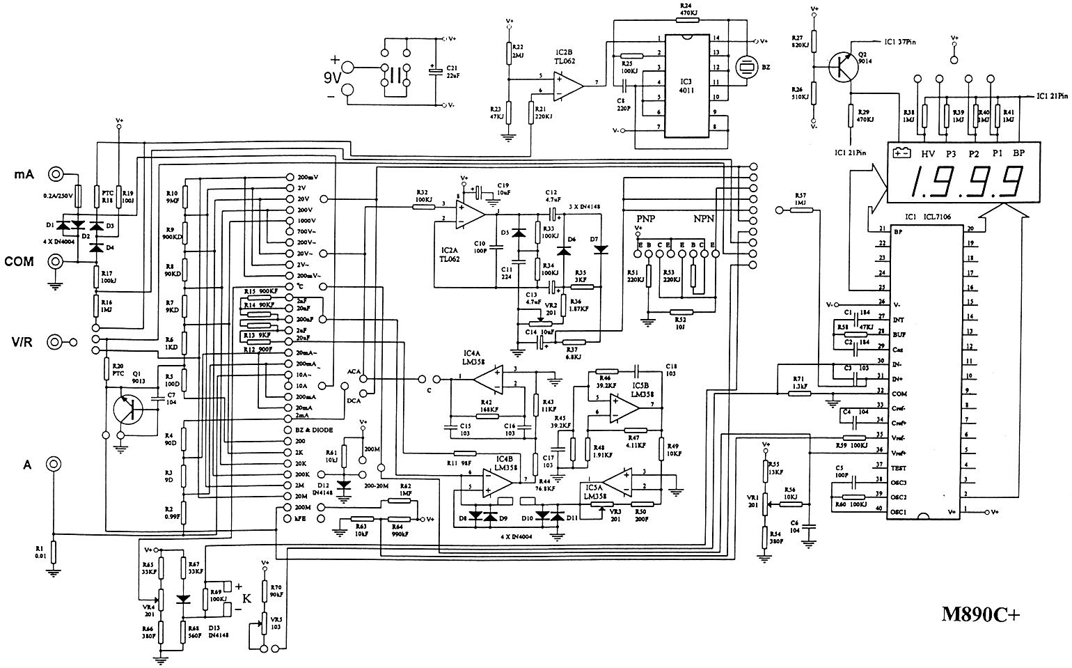 Metex M890C Electrical Diagram of Metex M890C meter