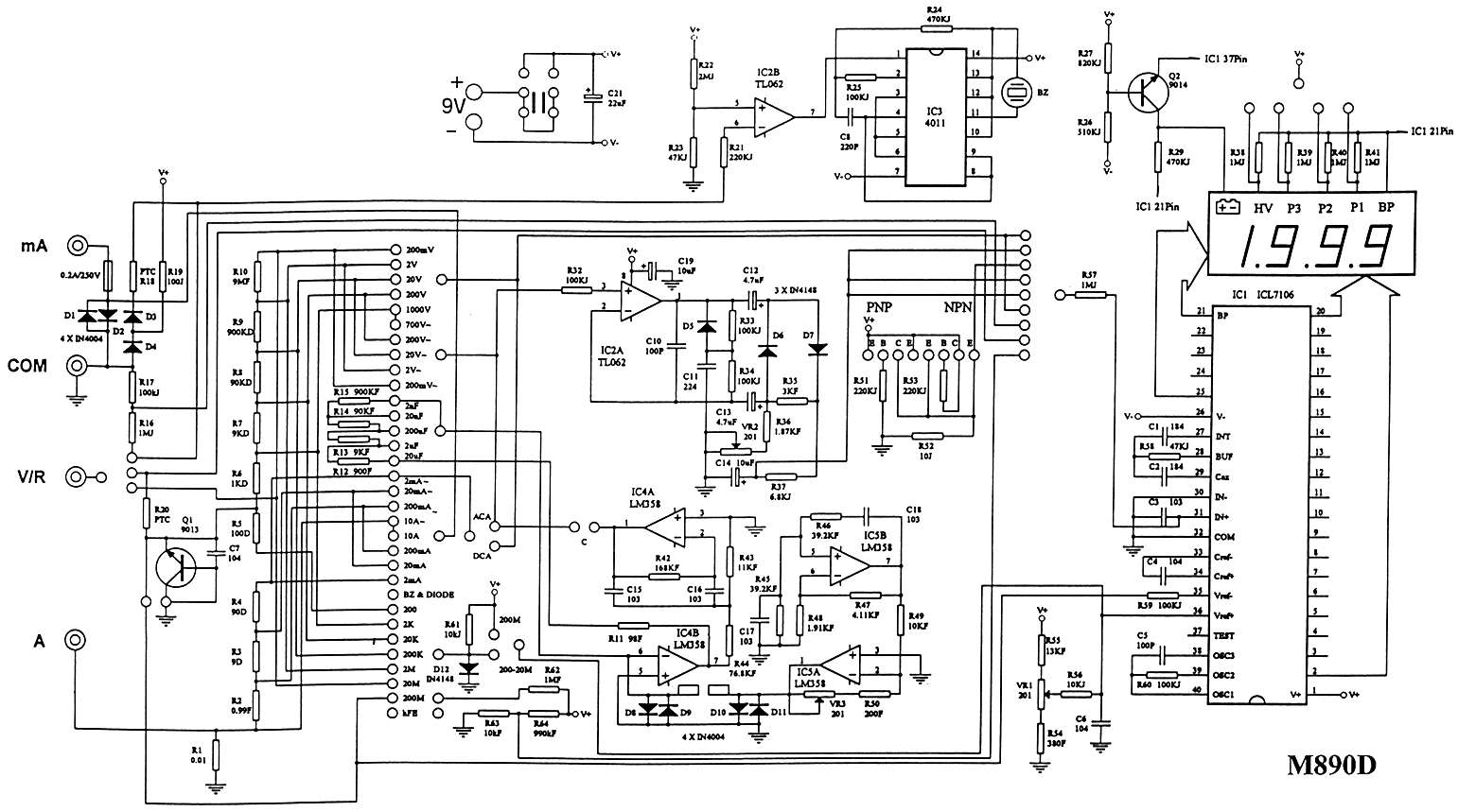 Metex M890D Electrical Diagram of Metex M890D meter