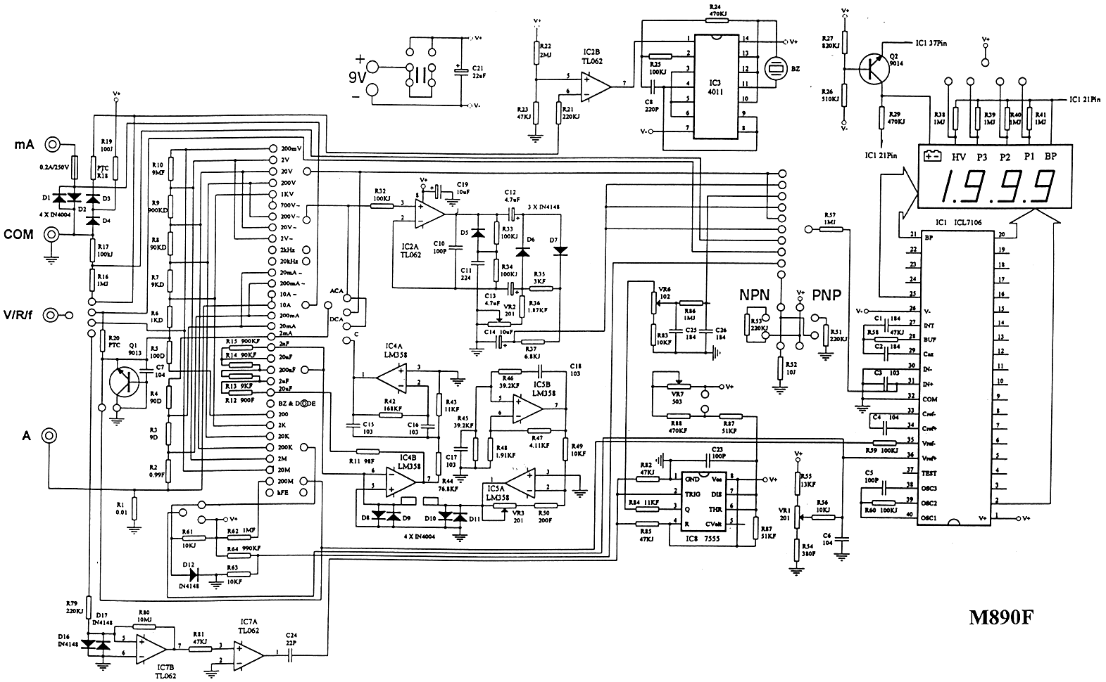 Metex M890F Electrical Diagram of Metex M890F meter