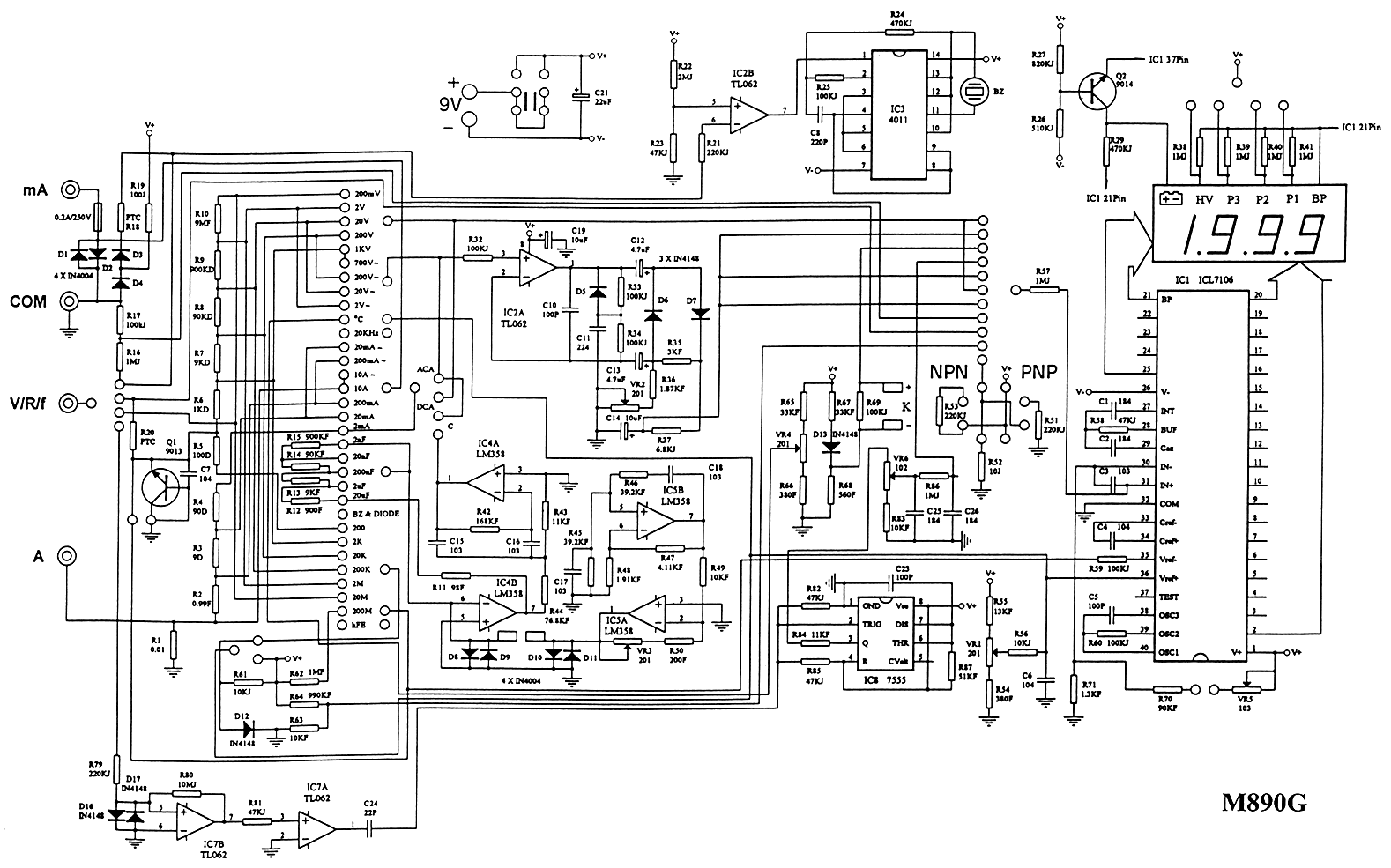 Metex M890G Electrical Diagram of Metex M890G meter