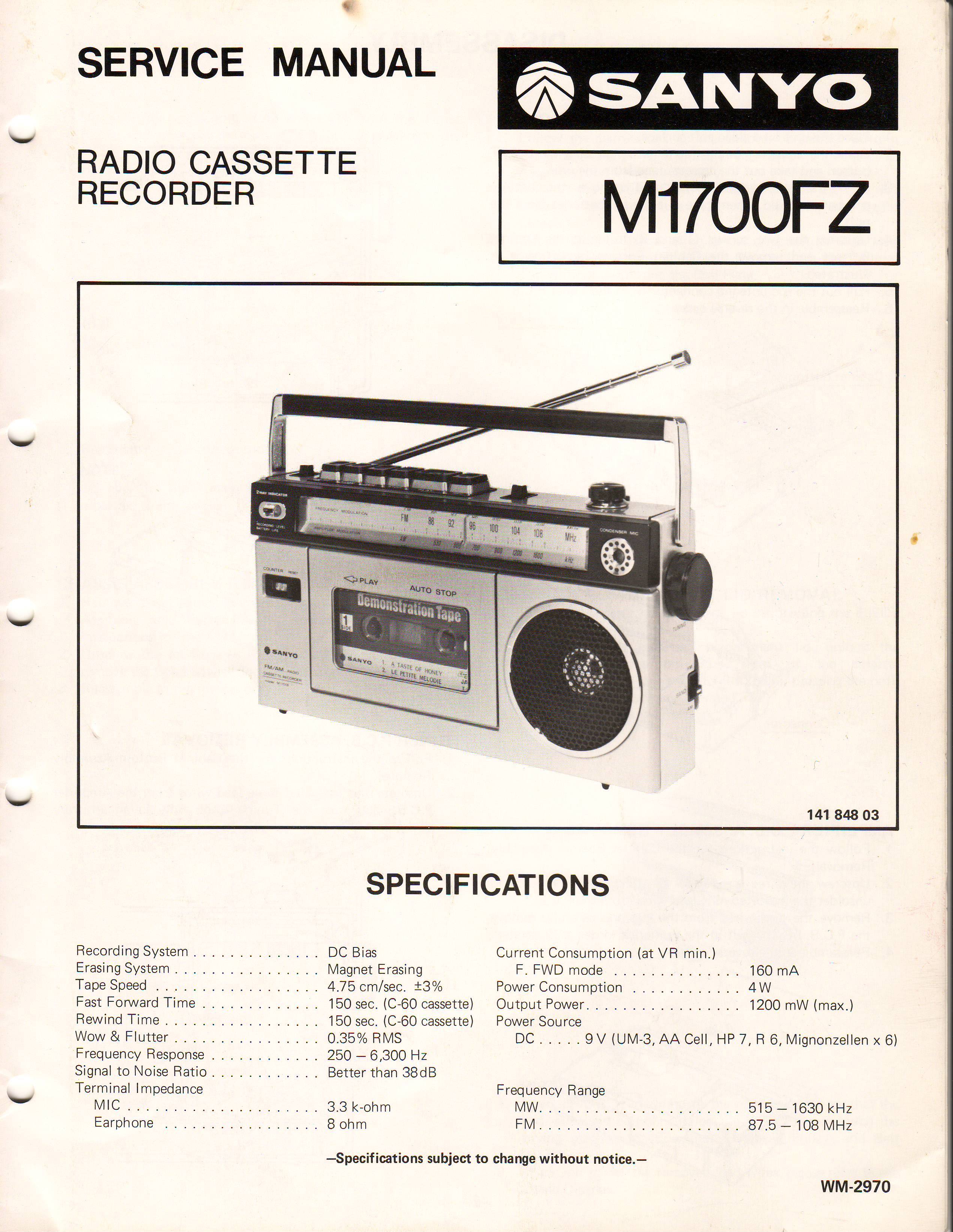 Sanyo M1700FZ Sanyo M1700FZ service manual. Complete PDF is large (39 MB) and will be uploaded on request.