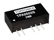 Top Power dc-dc converters/TPA0503S/1W Summary Description:													
"1W  Isolated  Dual  Output  DC/DC  Converters
The TPA series of industrial temperature range DC/DC converters are the standard building blocks for on-board distributed power systems. They are suited for providing dual rail supplies,both SIP and DIP are available.
"													
Basic Terms:													
1	Type				TPA 5V, 12V & 15V Series								
2	Efficiency 				To 80%								
3	Power density				up to 0.85W/cm3								
4	Footprint				Industry standard footprint 4.73cm2								
5	Related certificate				RoHS compliant								
6	Package materials				UL94V-0 Package materials								
7	Iutput voltage				 5V, 12V, & 15V 								
8	Output voltage				5V,9V.12V.15V Output(Single isolated output)								
9	Pin connection				1(-Vin),2(NC),8(OV),9(+Vout),11(+Vout),14(+Vin)								
					1(+Vin),2(-Vin),4(Vout),5(OV),6(+Vout)								
10	MOQ				1 pc (no ltimited for considered the long coorperation relations)								
11	Terms of payment				Western Union,T/T								
12	Terms of delivery				DHL / UPS / EMS / TNT								
13	Delivery time				7-12 working days
