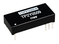 Top Power switching power supply/TP2Y0509/3W Summary Description:													
"3W  Isolated  Wide  Input  DC/DC  Converters
The TP2Y series is a series of low profile DC/DC converters offering a single regulated output with a 2:1 input voltage range. All parts deliver 3W output power up to 85 degree centigrade,except the TP2Y05xx  with 5V input voltage range which should be derated to 2W at the lower input voltage. 
"													
Basic Terms:													
1	Type				TP2Y Series								
2	Efficiency 				To  82%								
3	Input range				2:1 Wide range voltage input								
4	Footprint				RoHS compliant Industry standard footprint								
5	Related certificate				RoHS compliant								
6	Package materials				UL94V-0 Package materials								
7	Iutput voltage				 5V, 12V, 24V, 48V 								
8	Output voltage				3.3V, 5V, 9V, 12V, 15V (Single isolated output)								
9	Pin connection				1+Vin),10(-Vout),11(+Vout),12(-Vin),13(-Vin),14(+Vout),25(-Vout),24(+Vin)								
10	MOQ				1 pc (no ltimited for considered the long coorperation relations)								
11	Terms of payment				Western Union,T/T								
12	Terms of delivery				DHL / UPS / EMS / TNT								
13	Delivery time				7-12 working days
