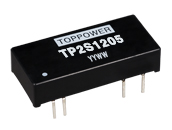 Top Power Single Output DC/DC Converters/TP2S1205 / 3W "3W Isolated Single Output DC/DC Converters
The TP2S is a series of low profile DC/DC converters offering dual outputs with a 2:1 input voltage range. All parts deliver 3W output power within operating temperature range -40 degree centigrade to 85 degree centigrade. The plastic case is rated to UL94V-0 and encapsulant to L94V-1.
"													
Basic Terms:													
1	Type				TP2S Series								
2	Efficiency 				To 83%								
3	Input range				2:1 Wide range voltage input								
4	Footprint				Industry standard footprint 4.73cm2								
5	Related certificate				RoHS compliant								
6	Package materials				UL94V-0 Package materials								
7	Iutput voltage				5V, 12V, 24V & 48V Input								
8	Output voltage				3.3V, 5V, 12V & 15V Output(Single isolated output)								
9	Pin connection				2(-Vin),3(-Vin),9(NA),11(NC),14(+Vout),22(+Vin),23(+Vin)								
10	MOQ				1 pc (no ltimited for considered the long coorperation relations)								
11	Terms of payment				Western Union,T/T								
12	Terms of delivery				DHL / UPS / EMS / TNT								
13	Delivery time				7-12 working days