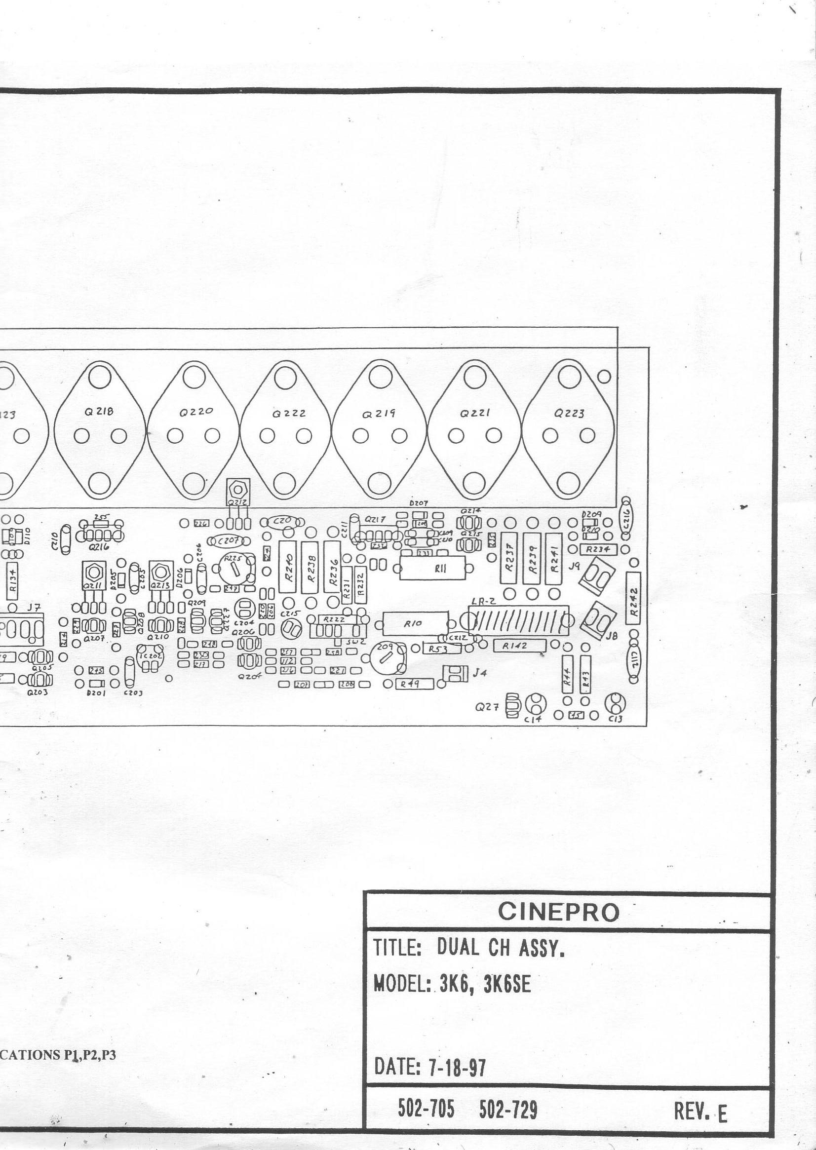 Cinepro 3K6, 3K6SE Input Board Schematics
Power Board Schematics
Stereo Amplifier Board Schematics