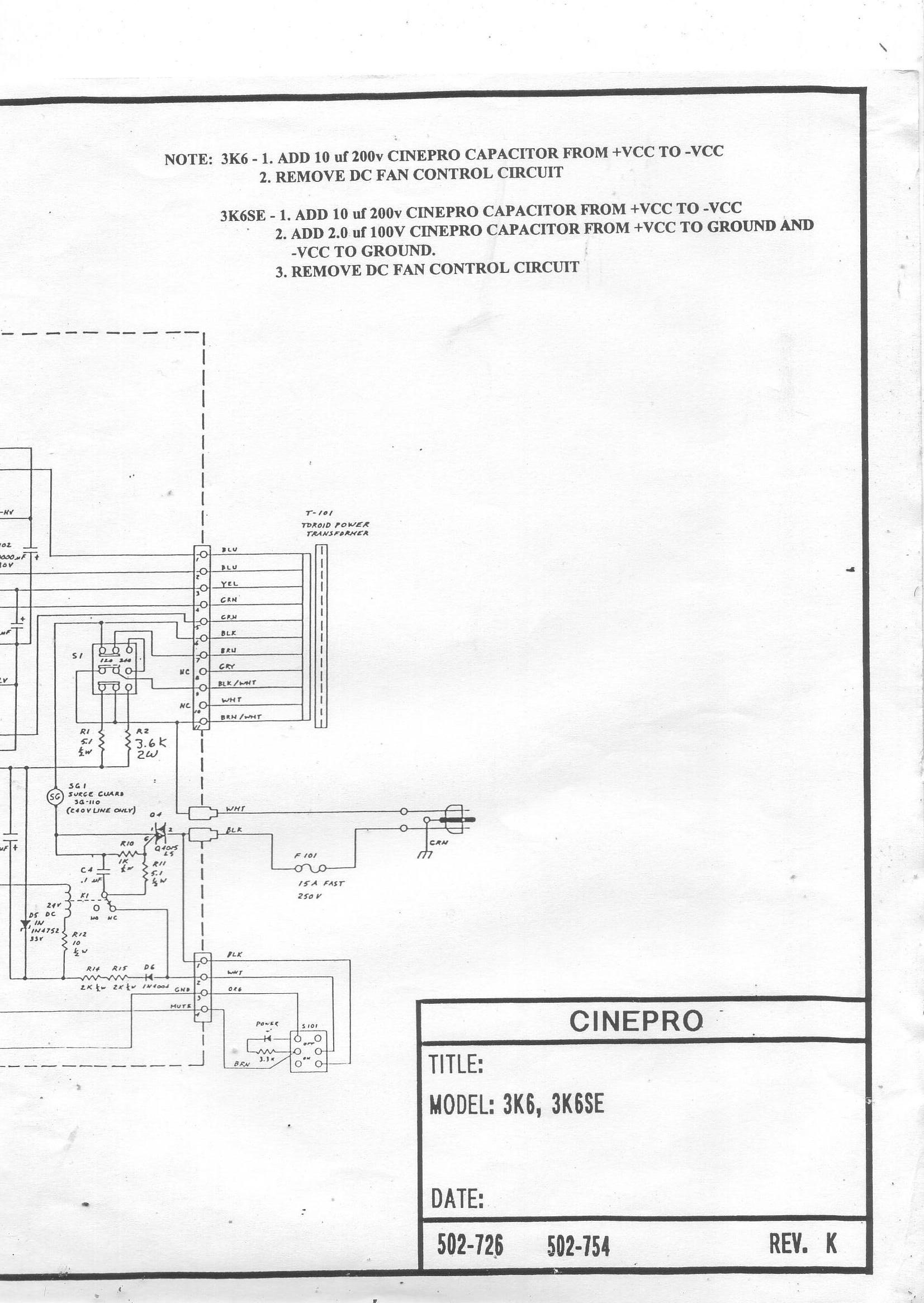 Cinepro 3K6, 3K6SE Cinepro 3K6, 3K6SE Wiring Schematic