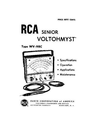 RCA RCA WV-98C Senior VoltOhmyst VTVM manual 1964  RCA RCA_WV-98C_Senior_VoltOhmyst_VTVM_manual_1964.pdf