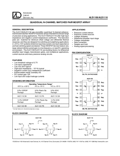 ALD 1106  1116  . Electronic Components Datasheets Active components Transistors ALD ald1106_ald1116.pdf