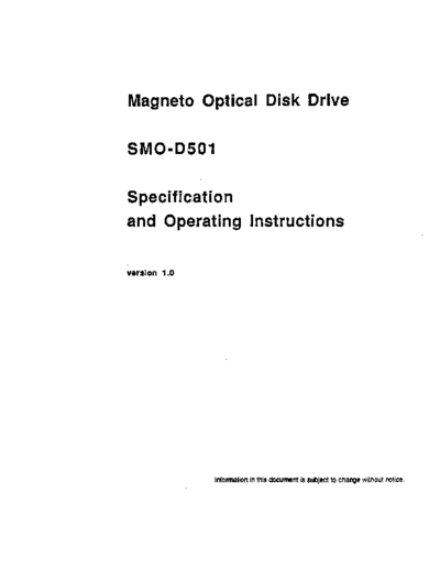 Sony SMO-D501 650Mb Magneto Optical Disk Drive Specifications V1.0  Sony SMO-D501_650Mb_Magneto_Optical_Disk_Drive_Specifications_V1.0.pdf