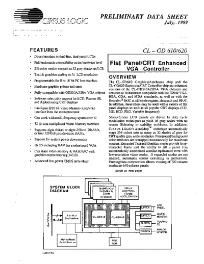 Cirrus Logic CL-GD 610 620 Flat Panel CRT Enhanced VGA Controller Jul89  Cirrus Logic CL-GD_610_620_Flat_Panel_CRT_Enhanced_VGA_Controller_Jul89.pdf