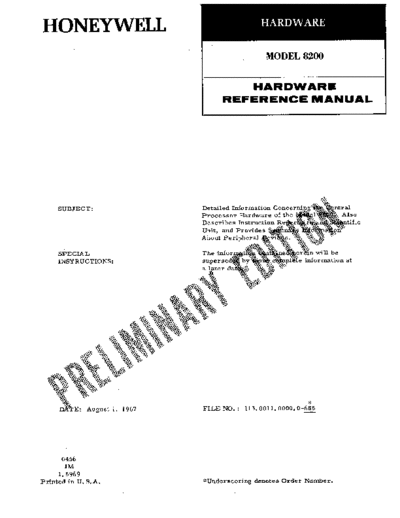 honeywell H8200 Hardware Reference Prelim Aug67  honeywell h8200 H8200_Hardware_Reference_Prelim_Aug67.pdf