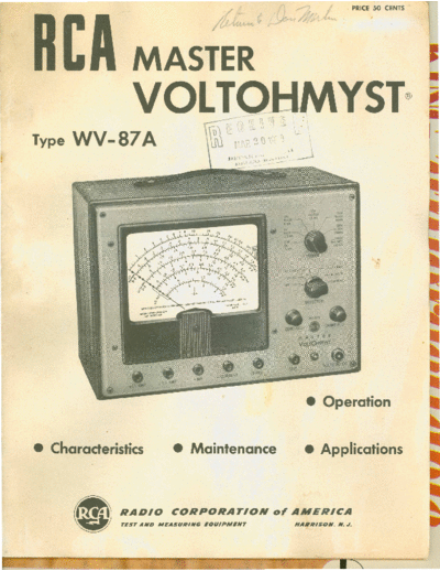 RCA RCA 87-A RCA Master Voltohmyst Model 87-A Service Manual-RCAMasterVoltohmystWV-87A  RCA RCA_87-A_RCA_Master_Voltohmyst_Model_87-A_Service_Manual-RCAMasterVoltohmystWV-87A.pdf