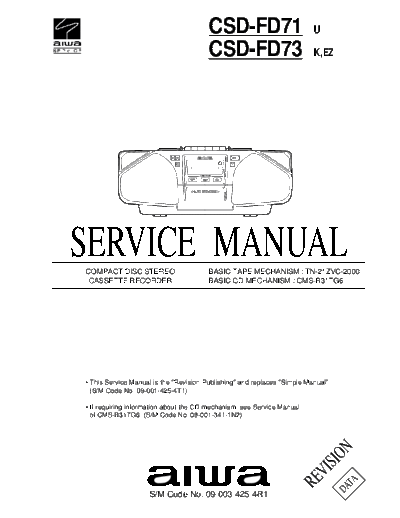 AIWA hfe aiwa csd-fd71 fd73 service revision en  AIWA Audio CSD-FD71 hfe_aiwa_csd-fd71_fd73_service_revision_en.pdf