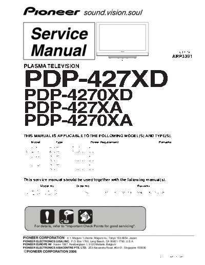 Pioneer Pioneer PDP-427XD PDP-4270XD PDP-427XA PDP-4270XA no sch ARP3391 [SM]  Pioneer Monitor Pioneer_PDP-427XD_PDP-4270XD_PDP-427XA_PDP-4270XA_no_sch_ARP3391_[SM].pdf