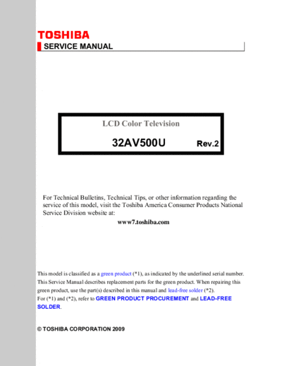TOSHIBA Toshiba 32AV500U [SM]  TOSHIBA LCD 32AV500U Toshiba_32AV500U_[SM].pdf