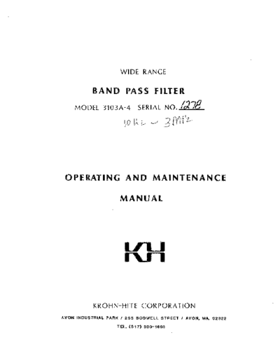 Krohn-Hite KROHNHITE 3103A-4 Operation Maintenance  Krohn-Hite KROHNHITE 3103A-4 Operation_Maintenance.pdf