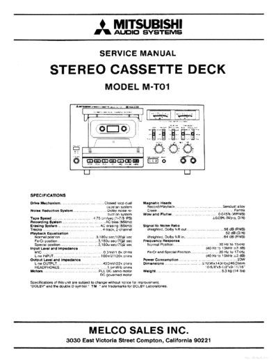 MITSUBISHI hfe mitsubishi m-t01 service en  MITSUBISHI Audio M-T01 hfe_mitsubishi_m-t01_service_en.pdf