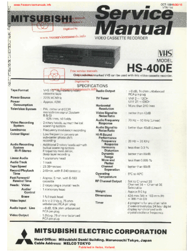 MITSUBISHI mitsubishi hs-400e  MITSUBISHI Video HS-400E mitsubishi_hs-400e.pdf