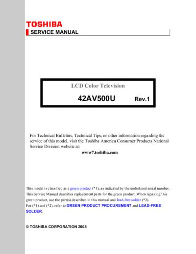 TOSHIBA toshiba 42av500u rev1 sm  TOSHIBA LCD 42AV500U REV1 toshiba_42av500u_rev1_sm.pdf