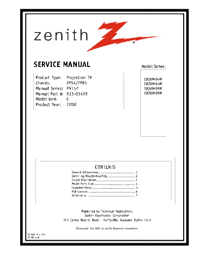 ZENITH ZENITH IQC50H94W-SM  ZENITH Proj TV IQC50H94W ZENITH IQC50H94W-SM.pdf