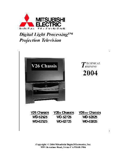 MITSUBISHI mitsubishi v26 v26plus chassis training manual  MITSUBISHI Proj TV V26_Training_Manual mitsubishi_v26_v26plus_chassis_training_manual.pdf