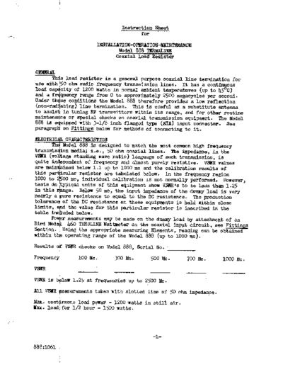 Bird BIRD 888 Termaline Coaxial Load Resistor WW  Bird BIRD 888 Termaline Coaxial Load Resistor WW.pdf