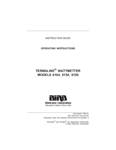 Bird BIRD 6104, 6154, 6156 Termaline Wattmeters (1998) WW  Bird BIRD 6104, 6154, 6156 Termaline Wattmeters (1998) WW.pdf