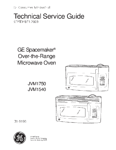 General Electric 31-9190 GE Spacemaker Over the Range Microwave Oven Service Manual  General Electric 31-9190 GE Spacemaker Over the Range Microwave Oven Service Manual.pdf