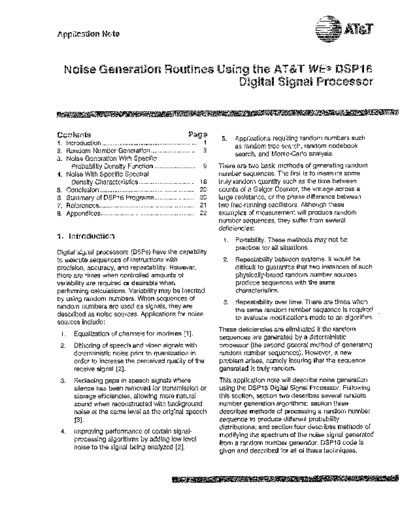 AT&T AN88-18 - Noise Generation Routines Using the WE DSP16 DSP - 1988  AT&T dsp AN88-18_-_Noise_Generation_Routines_Using_the_WE_DSP16_DSP_-_1988.pdf