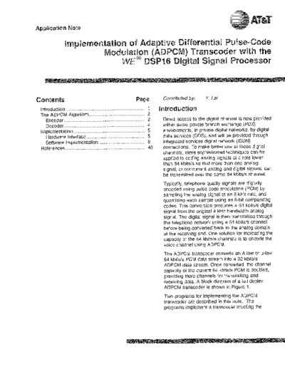 AT&T AP88-07 - Implementation of ADPCM Transcoder with the WE DSP16 DSP - 1988  AT&T dsp AP88-07_-_Implementation_of_ADPCM_Transcoder_with_the_WE_DSP16_DSP_-_1988.pdf