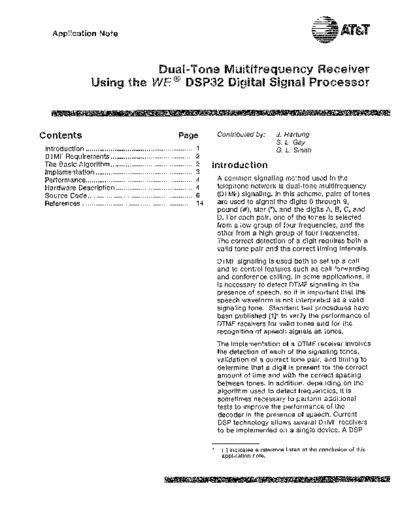 AT&T AP88-08 - DTMF Receiver Using the WE DSP32 DSP - 1988  AT&T dsp AP88-08_-_DTMF_Receiver_Using_the_WE_DSP32_DSP_-_1988.pdf
